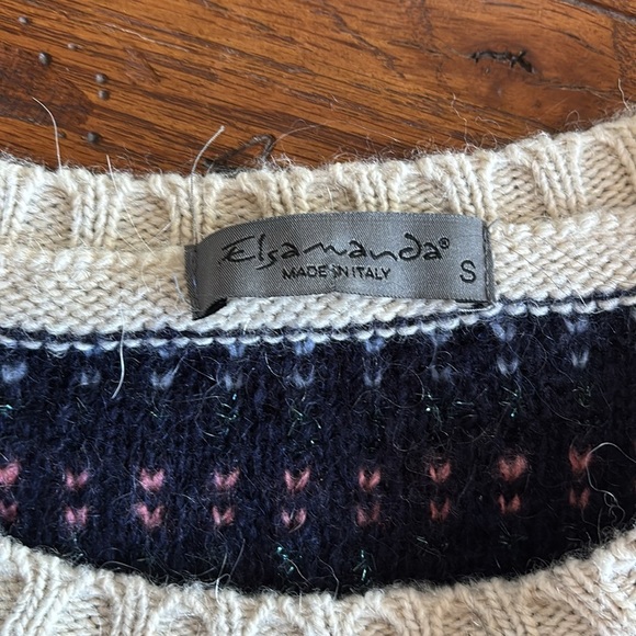 Anthropologie Elsamanda Fair Isle Sweater Women’s Cream Navy Pink Sparkle Size S - Picture 4 of 10
